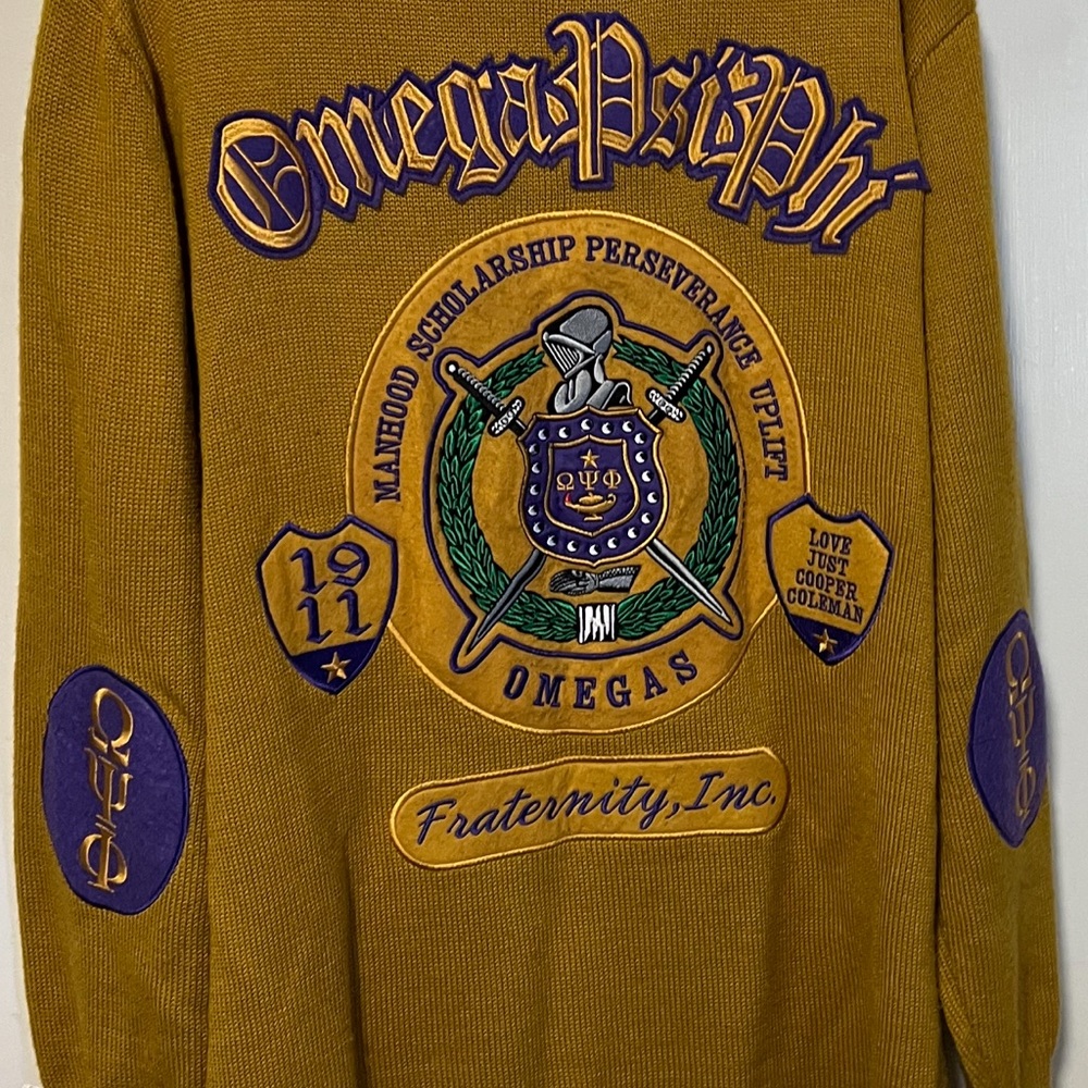This is a nice gently use omega fraternity sweater. Size is 2X.